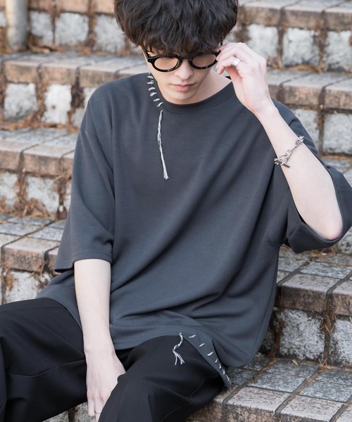 Rocky Monroe(ロッキーモンロー)の「オーバーサイズ ハンドステッチ半袖Tシャツ(Tシャツ/カットソー・メンズ・ネイビー/ホワイト/ブラック/チャコール・XL/L/M)」の4枚目の写真