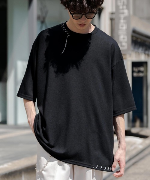 Rocky Monroe(ロッキーモンロー)の「オーバーサイズ ハンドステッチ半袖Tシャツ(Tシャツ/カットソー・メンズ・ネイビー/ホワイト/ブラック/チャコール・XL/L/M)」の3枚目の写真
