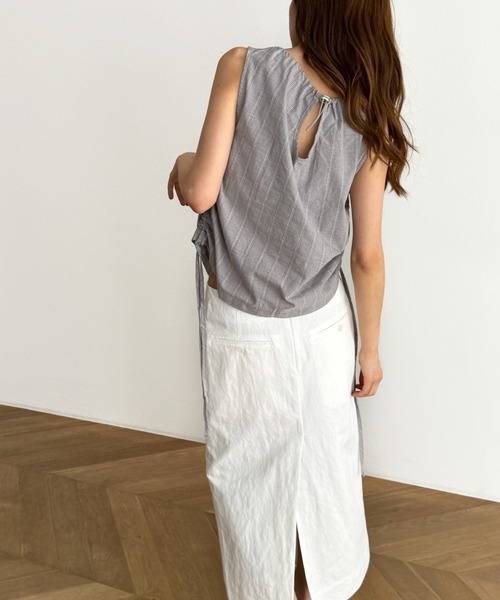 CANAL JEAN（キャナルジーン）の「El mar　ストライプサイドギャザータンク（シャツ/ブラウス・レディース・アイボリー/グレー・ONE SIZE）」の4枚目の写真