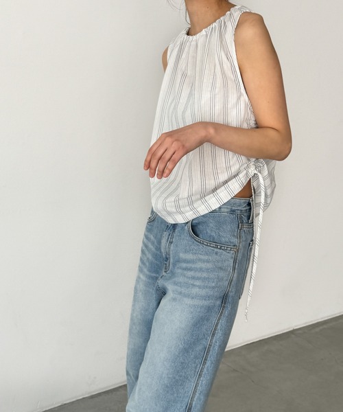 CANAL JEAN（キャナルジーン）の「El mar　ストライプサイドギャザータンク（シャツ/ブラウス・レディース・アイボリー/グレー・ONE SIZE）」の6枚目の写真