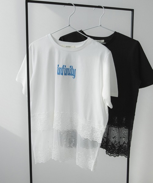 bohmal（ボマール）の「ロゴ刺繍裾レース付きTシャツ（Tシャツ/カットソー・レディース・ホワイト/ブラック・FREE）」の11枚目の写真