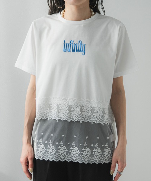 bohmal（ボマール）の「ロゴ刺繍裾レース付きTシャツ（Tシャツ/カットソー・レディース・ホワイト/ブラック・FREE）」の13枚目の写真