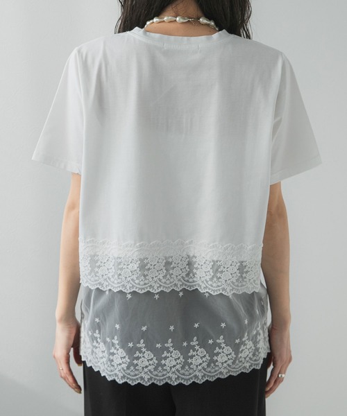 bohmal（ボマール）の「ロゴ刺繍裾レース付きTシャツ（Tシャツ/カットソー・レディース・ホワイト/ブラック・FREE）」の3枚目の写真