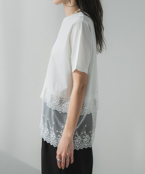 bohmal（ボマール）の「ロゴ刺繍裾レース付きTシャツ（Tシャツ/カットソー・レディース・ホワイト/ブラック・FREE）」の4枚目の写真