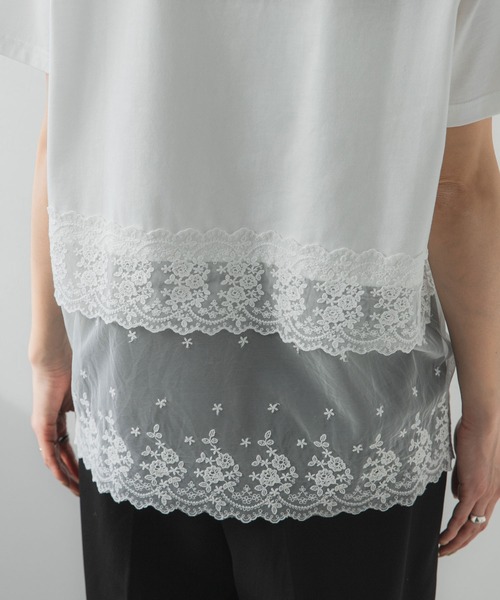 bohmal（ボマール）の「ロゴ刺繍裾レース付きTシャツ（Tシャツ/カットソー・レディース・ホワイト/ブラック・FREE）」の7枚目の写真