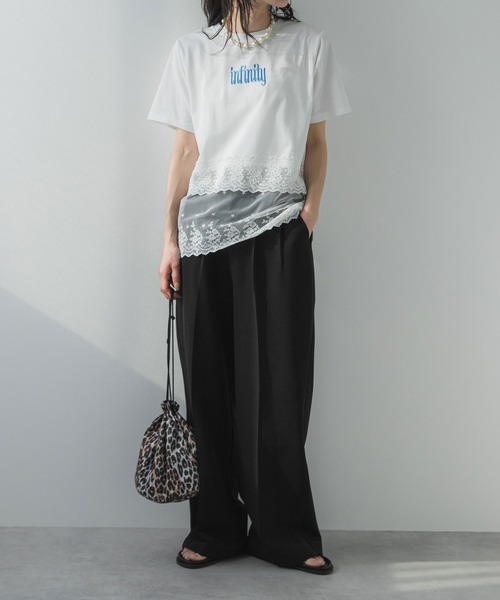 bohmal（ボマール）の「ロゴ刺繍裾レース付きTシャツ（Tシャツ/カットソー・レディース・ホワイト/ブラック・FREE）」の14枚目の写真
