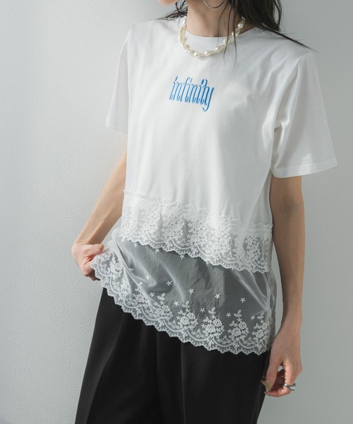 bohmal（ボマール）の「ロゴ刺繍裾レース付きTシャツ（Tシャツ/カットソー・レディース・ホワイト/ブラック・FREE）」の16枚目の写真