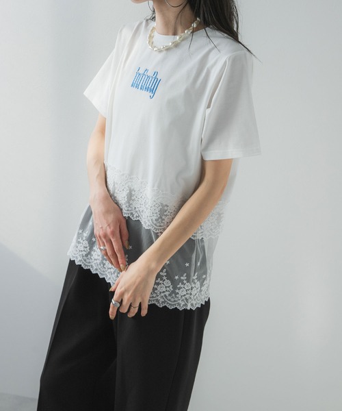bohmal（ボマール）の「ロゴ刺繍裾レース付きTシャツ（Tシャツ/カットソー・レディース・ホワイト/ブラック・FREE）」の17枚目の写真