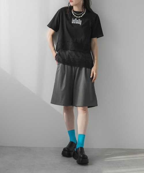 bohmal（ボマール）の「ロゴ刺繍裾レース付きTシャツ（Tシャツ/カットソー・レディース・ホワイト/ブラック・FREE）」の18枚目の写真