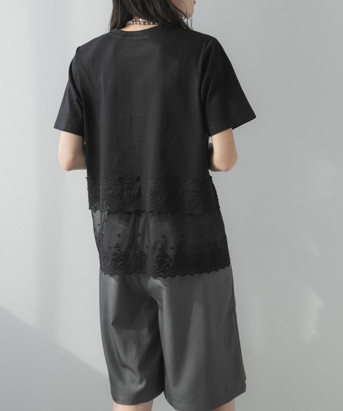 bohmal（ボマール）の「ロゴ刺繍裾レース付きTシャツ（Tシャツ/カットソー・レディース・ホワイト/ブラック・FREE）」の8枚目の写真