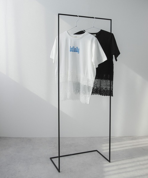 bohmal（ボマール）の「ロゴ刺繍裾レース付きTシャツ（Tシャツ/カットソー・レディース・ホワイト/ブラック・FREE）」の10枚目の写真