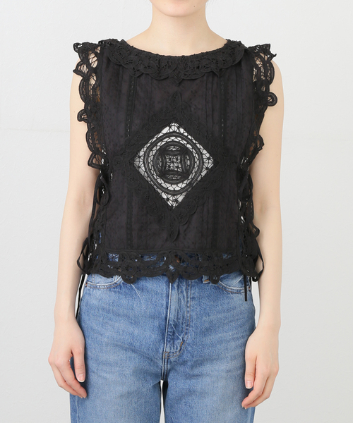新品タグ付き✨️sara mallika サラマリカ　ブラウス　レース　コットン セール】【SARA MALLIKA/サラマリカ】COTTON BATTEN LACE RIBBON