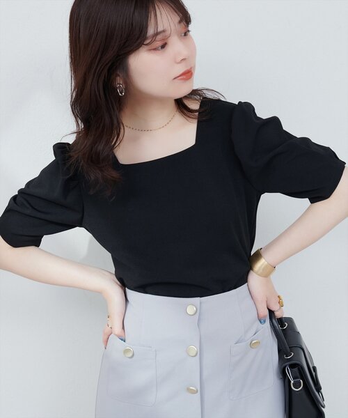 natural couture（ナチュラルクチュール）の「【WEB限定】前後2WAYパフスリーブブラウス（シャツ/ブラウス・レディース・ピンク/ブラック/グレー・FREE）」の9枚目の写真