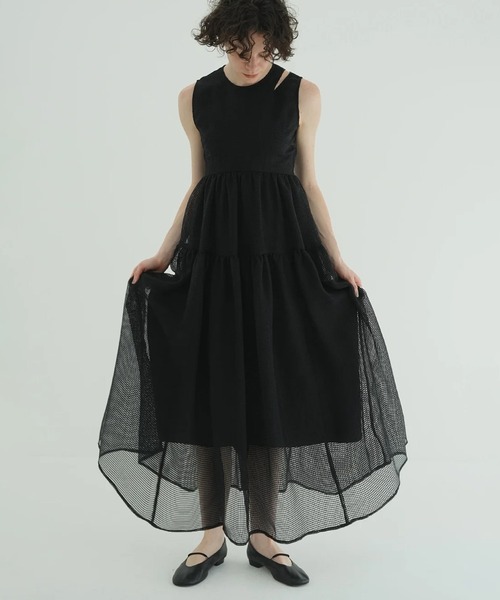 【レビューで送料無料】 SHEER PLAID FLARE ONEPIECE（ワンピース）｜CLANE（クラネ）の ワンピース
