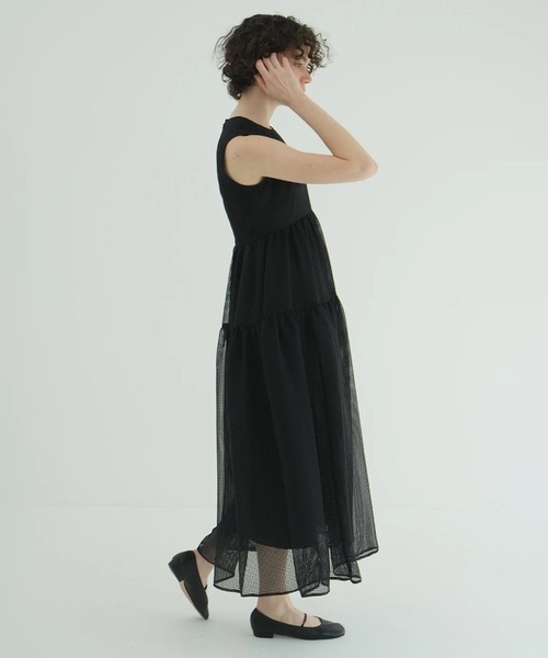 CLANE(クラネ)の「SHEER PLAID FLARE ONEPIECE(ワンピース・レディース・ベージュ/ホワイト/ブラック・0/1/2)」の14枚目の写真