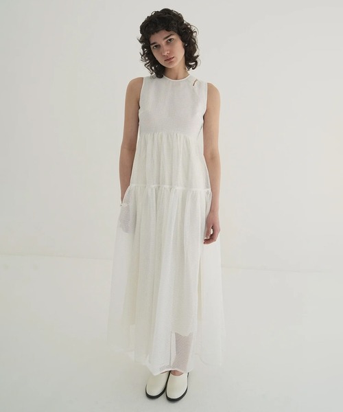 セール】SHEER PLAID FLARE ONEPIECE（ワンピース）｜CLANE