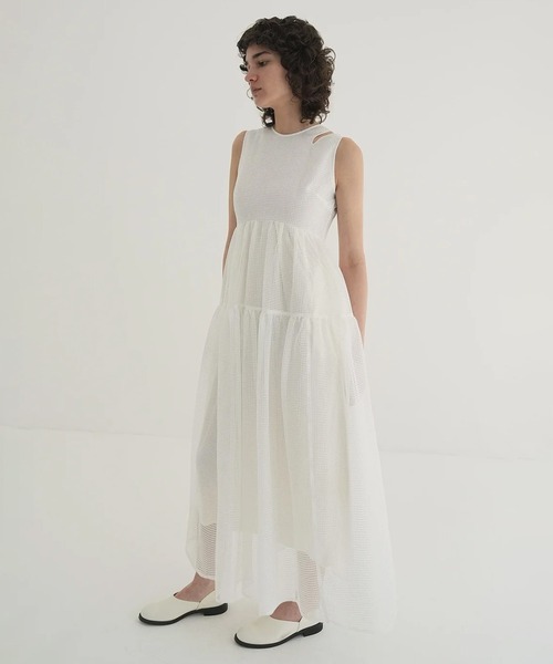 ワンピース CLANE SHEER PLAID FLARE ONEPIECE size0 セール】SHEER PLAID FLARE ONEPIECE（ワンピース）｜CLANE