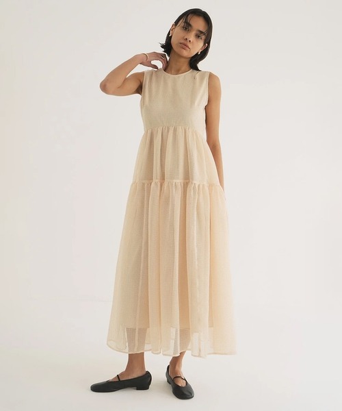 ワンピース CLANE SHEER PLAID FLARE ONEPIECE セール】SHEER PLAID FLARE ONEPIECE(ワンピース)|CLANE
