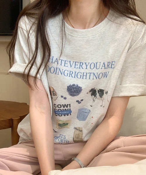 Vipoa(ヴィポア)の「イラストプリントTシャツ(Tシャツ/カットソー・レディース・ライトグレー・FREE)」の4枚目の写真