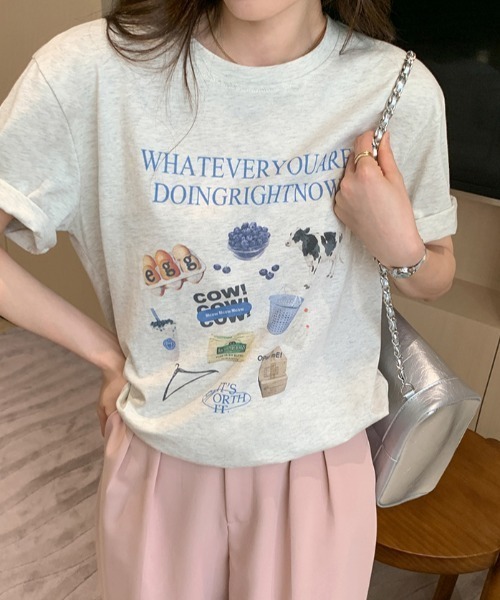 Vipoa(ヴィポア)の「イラストプリントTシャツ(Tシャツ/カットソー・レディース・ライトグレー・FREE)」の6枚目の写真
