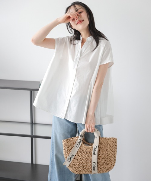 La-gemme(ラジェム)の「ギャザーチュールドッキング フレンチスリーブシャツ(シャツ/ブラウス・レディース・ブラック/ホワイト・フリー)」の4枚目の写真
