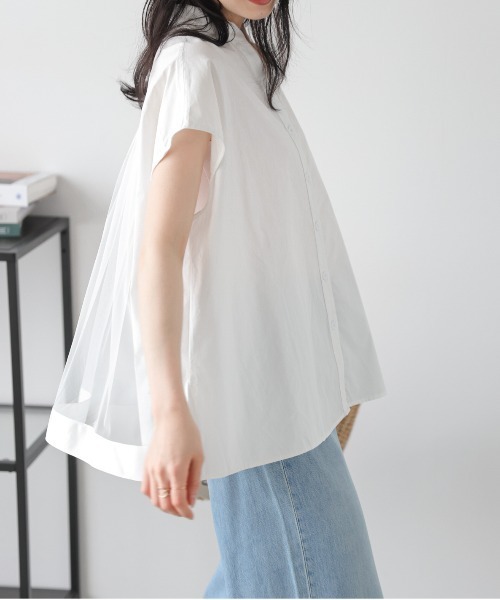 La-gemme(ラジェム)の「ギャザーチュールドッキング フレンチスリーブシャツ(シャツ/ブラウス・レディース・ブラック/ホワイト・フリー)」の6枚目の写真