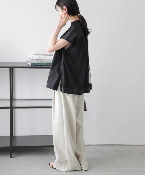 La-gemme(ラジェム)の「ギャザーチュールドッキング フレンチスリーブシャツ(シャツ/ブラウス・レディース・ブラック/ホワイト・フリー)」の14枚目の写真