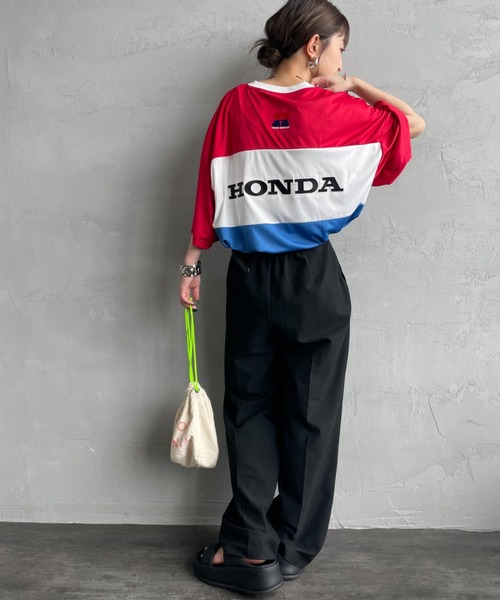 JEANS FACTORY （ジーンズファクトリー）の「[HONDA×JEANS FACTORY/ホンダ×ジーンズファクトリー] HONDA コラボレーション レーシング ジャージTシャツ（Tシャツ/カットソー・レディース・レッド・S/M/L）」の3枚目の写真