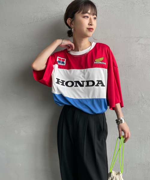 JEANS FACTORY （ジーンズファクトリー）の「[HONDA×JEANS FACTORY/ホンダ×ジーンズファクトリー] HONDA コラボレーション レーシング ジャージTシャツ（Tシャツ/カットソー・レディース・レッド・S/M/L）」の5枚目の写真