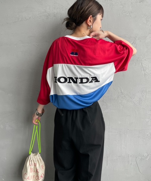 JEANS FACTORY （ジーンズファクトリー）の「[HONDA×JEANS FACTORY/ホンダ×ジーンズファクトリー] HONDA コラボレーション レーシング ジャージTシャツ（Tシャツ/カットソー・レディース・レッド・S/M/L）」の6枚目の写真