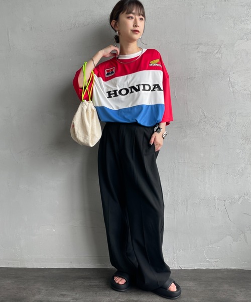 JEANS FACTORY （ジーンズファクトリー）の「[HONDA×JEANS FACTORY/ホンダ×ジーンズファクトリー] HONDA コラボレーション レーシング ジャージTシャツ（Tシャツ/カットソー・レディース・レッド・S/M/L）」の7枚目の写真