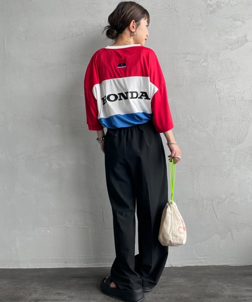 JEANS FACTORY （ジーンズファクトリー）の「[HONDA×JEANS FACTORY/ホンダ×ジーンズファクトリー] HONDA コラボレーション レーシング ジャージTシャツ（Tシャツ/カットソー・レディース・レッド・S/M/L）」の8枚目の写真