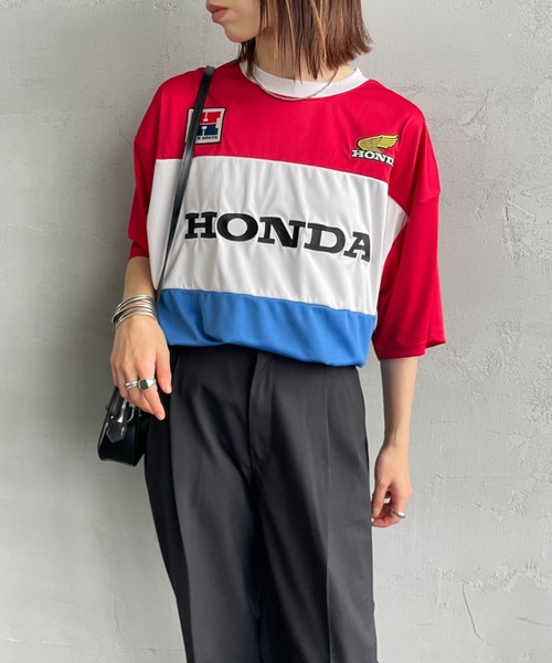 tシャツ 「HONDA×JEANS FACTORY/ホンダ×ジーンズファクトリー」 HONDA コラボレーション レーシング ジャージTシャツ レディ セール】[HONDA×JEANS FACTORY/ホンダ×ジーンズファクトリー