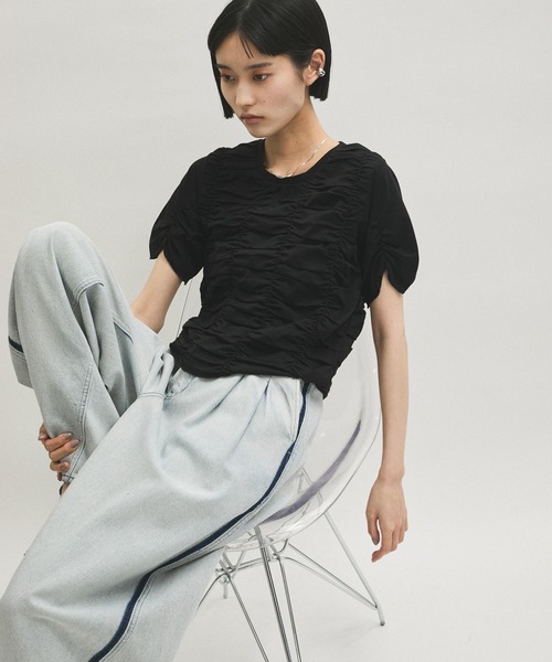 アダムエロペ 25ss シャーリングTEE サステナブル】シャーリングTEE（Tシャツ/カットソー）｜ADAM ET