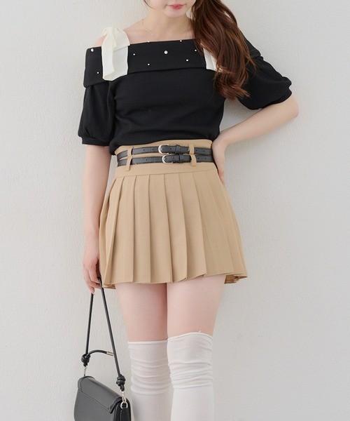 continuer de NICE CLAUP（コンティニューデナイスクラップ）の「リブ肩リボンオフショル（Tシャツ/カットソー・レディース・ブラック/オフホワイト/ピンク・FREE）」の19枚目の写真