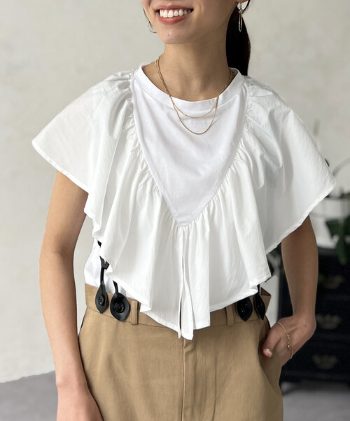 Chez toi(シェトワ)の「フリルカットプルオーバー(Tシャツ/カットソー・レディース・ベージュ/ブラック/ホワイト・FREE)」の4枚目の写真