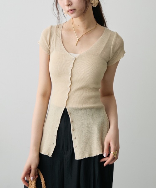 DFFUR.（ディフル）の「サマーハイゲージスリットトッパー（その他トップス・レディース・ベージュ/ライトグリーン/ブラック・FREE）」の3枚目の写真