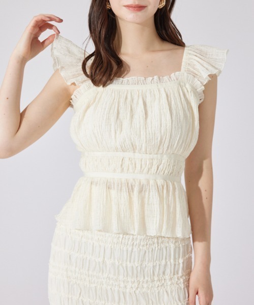 rienda(リエンダ)の「フリルギャザートップス 夏服(シャツ/ブラウス・レディース・アイボリー/カーキ/ブラック・MEDIUM/SMALL)」の2枚目の写真