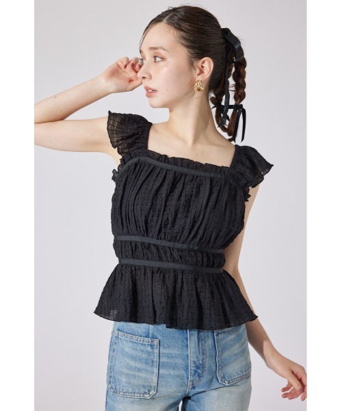 rienda(リエンダ)の「フリルギャザートップス 夏服(シャツ/ブラウス・レディース・アイボリー/カーキ/ブラック・MEDIUM/SMALL)」の7枚目の写真