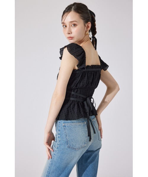 rienda(リエンダ)の「フリルギャザートップス 夏服(シャツ/ブラウス・レディース・アイボリー/カーキ/ブラック・MEDIUM/SMALL)」の10枚目の写真