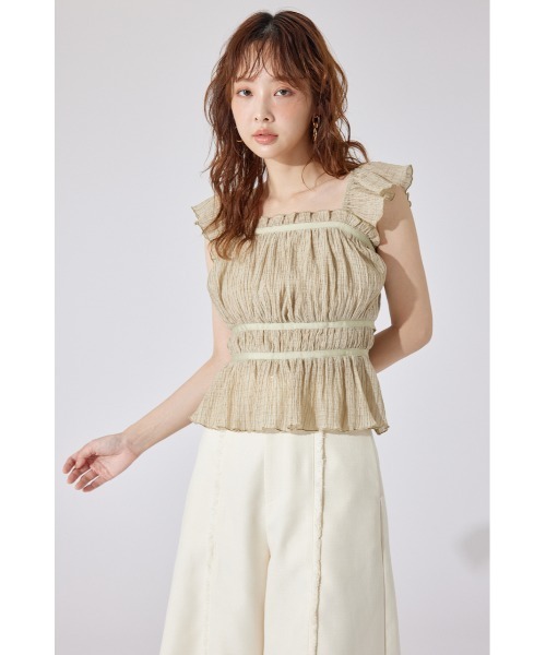 rienda(リエンダ)の「フリルギャザートップス 夏服(シャツ/ブラウス・レディース・アイボリー/カーキ/ブラック・MEDIUM/SMALL)」の13枚目の写真