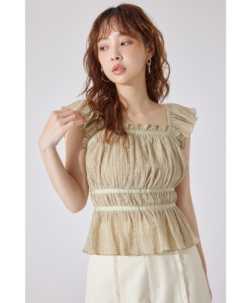 rienda(リエンダ)の「フリルギャザートップス 夏服(シャツ/ブラウス・レディース・アイボリー/カーキ/ブラック・MEDIUM/SMALL)」の14枚目の写真