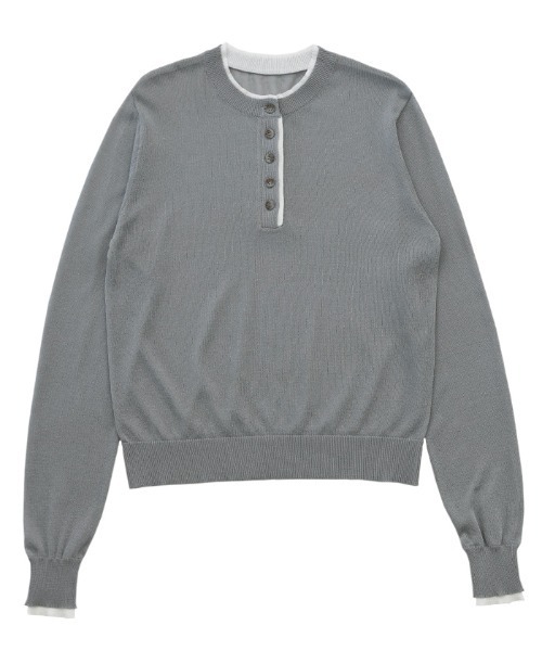 セール】フェイクレイヤードヘンリーネックシアートップス（ニット