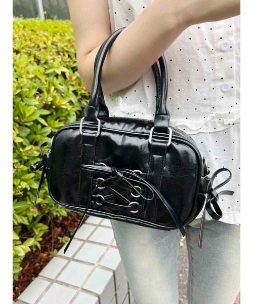 PHILLY（フィリー）の「【PHILLY】レースアップ2wayバッグ（ショルダーバッグ・レディース・ブラック/サックスブルー・FREE）」の2枚目の写真