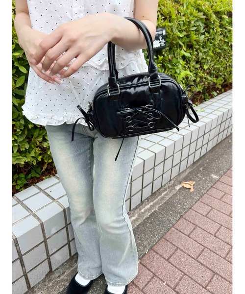 PHILLY（フィリー）の「【PHILLY】レースアップ2wayバッグ（ショルダーバッグ・レディース・ブラック/サックスブルー・FREE）」の6枚目の写真