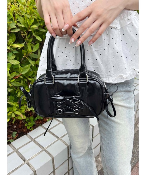 PHILLY（フィリー）の「【PHILLY】レースアップ2wayバッグ（ショルダーバッグ・レディース・ブラック/サックスブルー・FREE）」の4枚目の写真