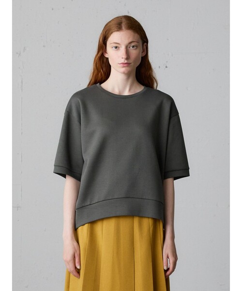 MidiUmi（ミディウミ）の「MidiUmi ダンボールニットハーフスリーブプルオーバー（Tシャツ/カットソー・レディース・ブラック/アイボリー/チャコールグレー・FREE）」の3枚目の写真