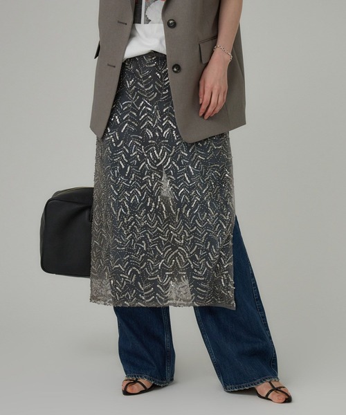 BABYLONE（バビロン）の「チュールビーズラップスカート（スカート・レディース・グレー・フリー）」の3枚目の写真