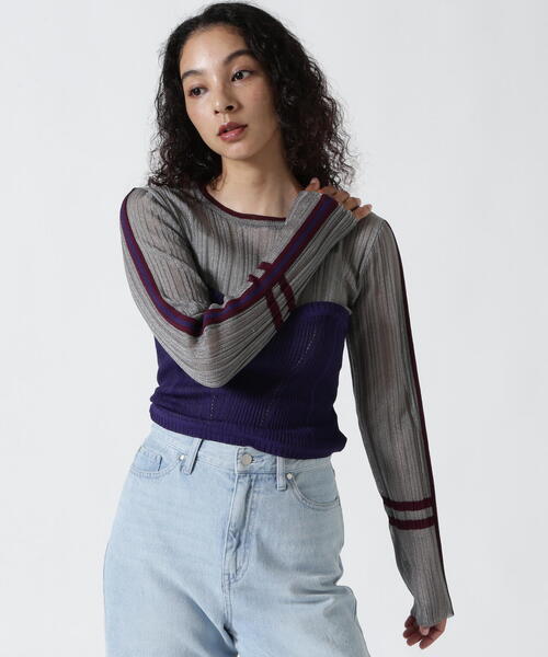 AULA AILA(アウラアイラ)の「AULA AILA/アウラアイラ/BARE TOP SHEER RIB KNIT/ベアトップシアーリブニット(ニット/セーター・レディース・グレー/ブラック・0)」の10枚目の写真