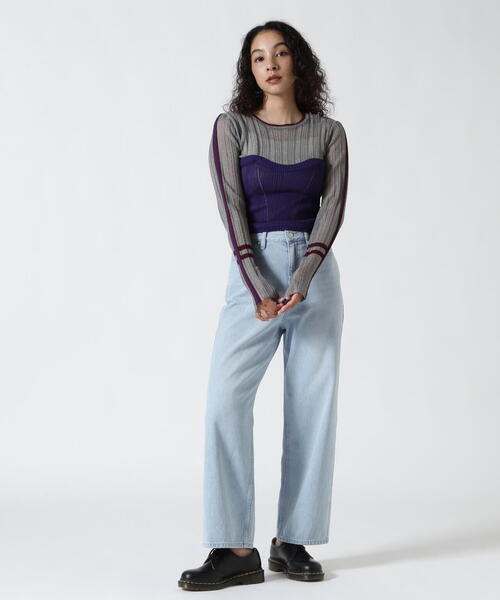 ニット セーター AULA AILA/アウラアイラ/BARE TOP SHEER RIB KNIT/ベアトップシアーリブニット レディース AULA AILA/アウラアイラ/BARE TOP SHEER RIB KNIT/ベアトップ